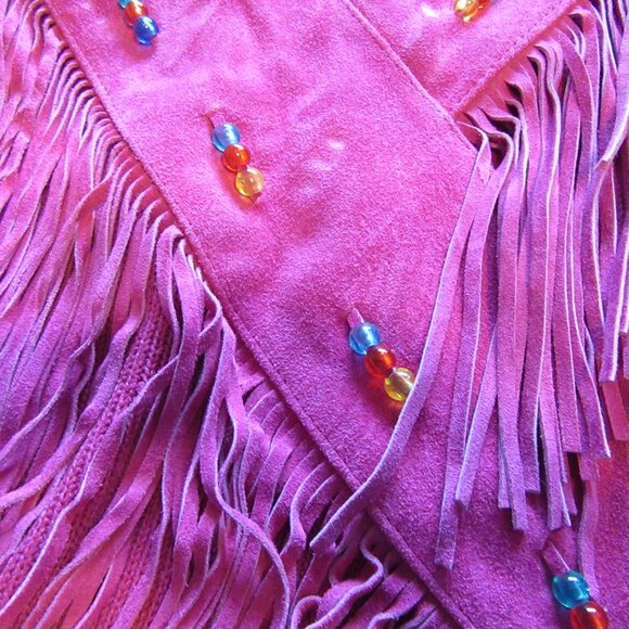 Womens Vtg Pioneer Wear Western Leather Fringed and Beaded Sweater Sz XL - Picture 2 of 6